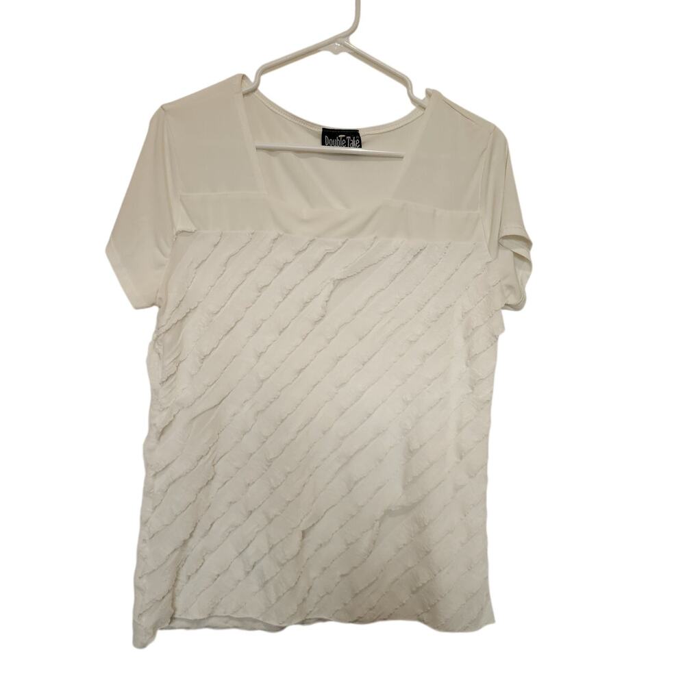 Vintage Double Take Short Sleeve Ruffles Lightweight Blouse Casual Top Sz Large